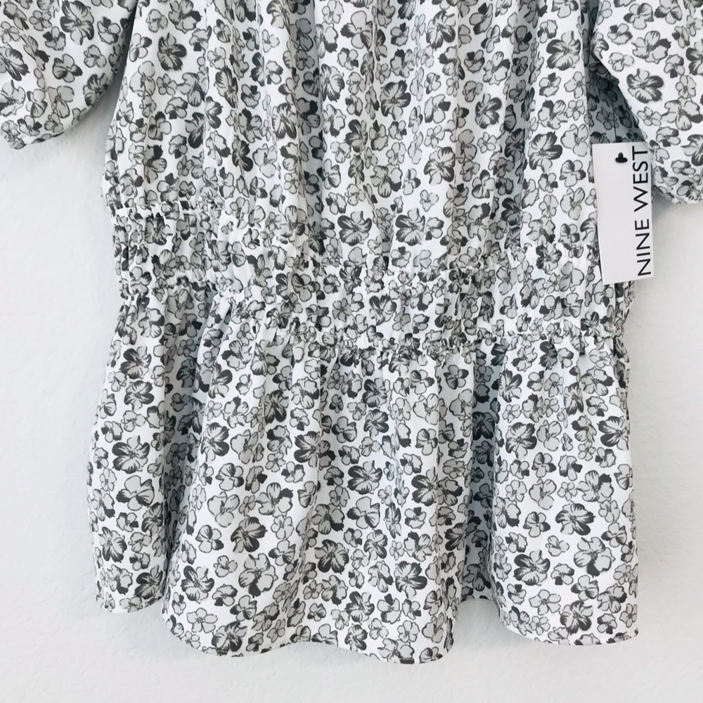 New! Nine West Bohemian Peasant Floral Square Neck Peplum Blouse Top - Picture 7 of 10